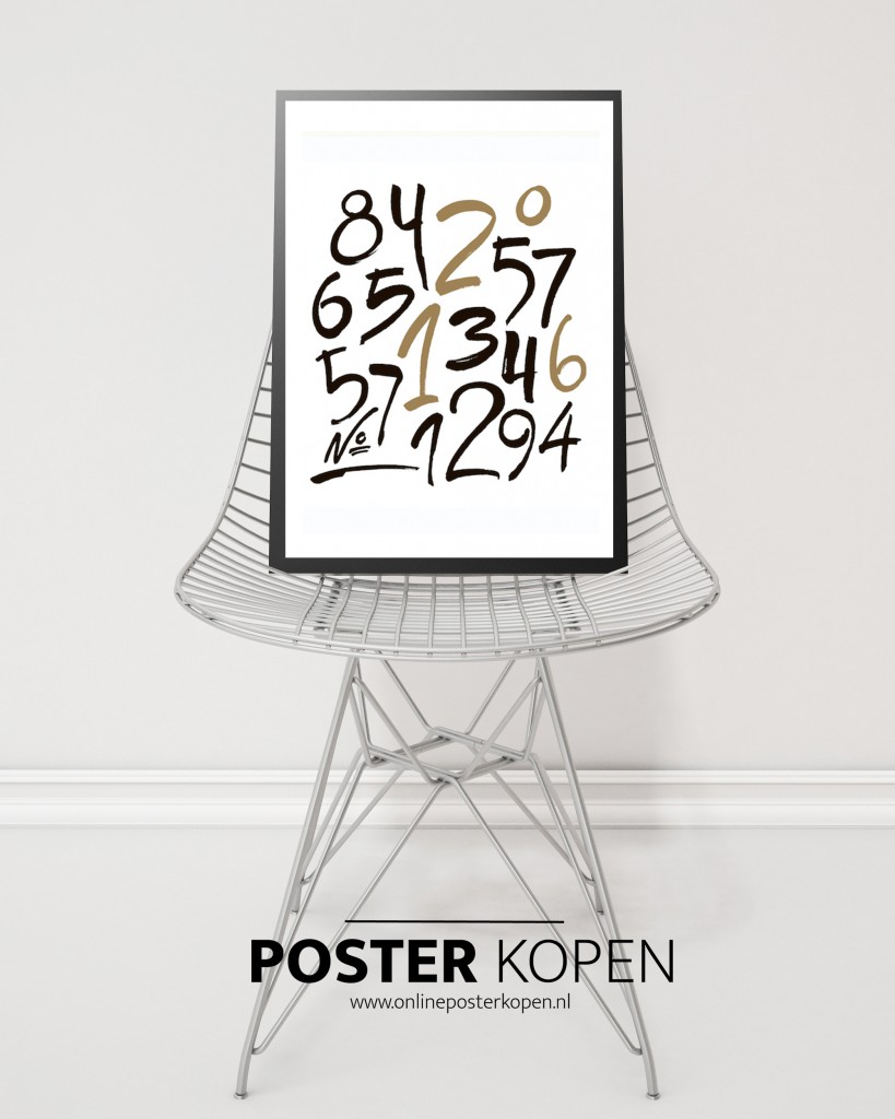 Poster met cijfers zwart/wit-goud