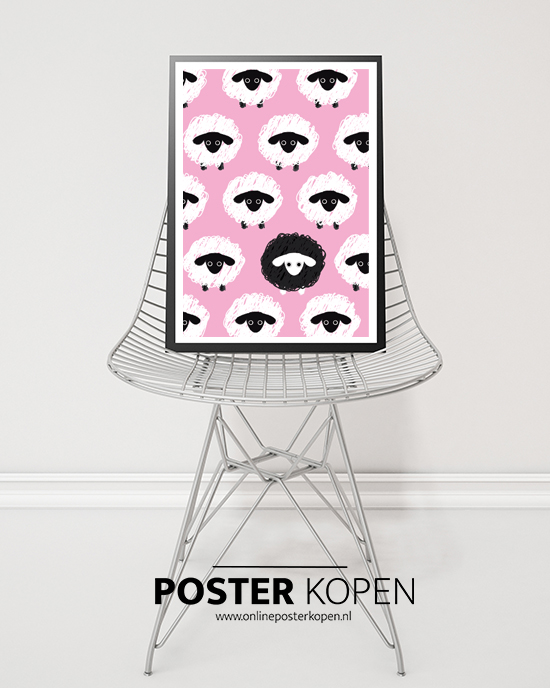 schaapjer-kinderkamer-poster-hippe poster-onlineposter-kopen-roze