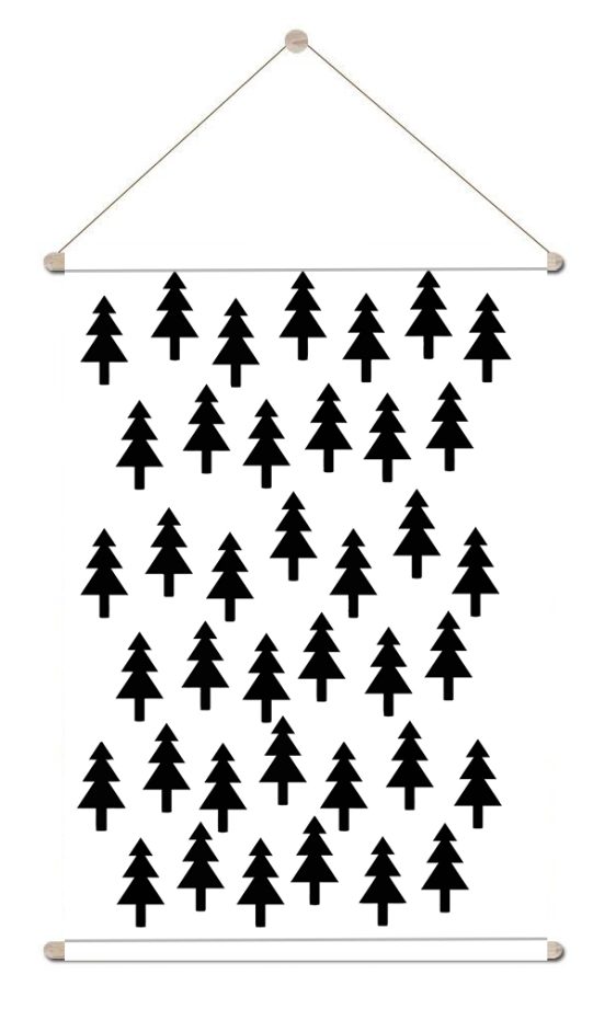 textielposter-zwart-wit-kerstboom-poster