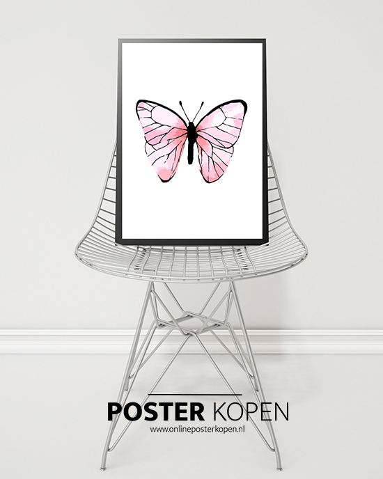 poster met roze vlinder - kinderposter-onlineposterkopen